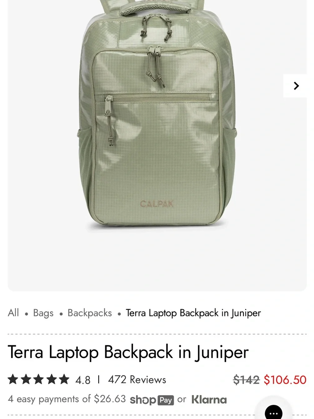 Calpak Olive Green Compact Travel Backpack for Men